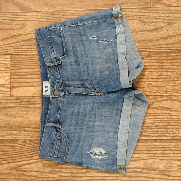 Paige cuffed jean shorts 3" inseam distressed mid-rise stretch women's size 30" - Picture 1 of 7
